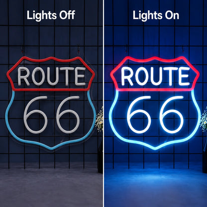 Route Sixty Six Neon Sign LED Neon Sign day and night comparison