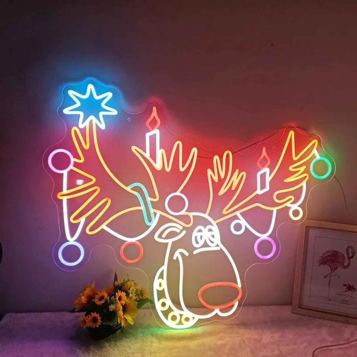 Rudolph Red-Nosed Cartoon Reindeer Multi-Color Led Neon Sign For Christmas Decor | Shineneon