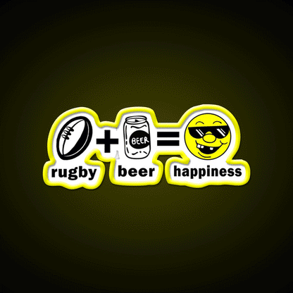 Rugby Plus Beer Equal Happiness Beer Bar Decor Led Neon Sign Rgb Color - Custom LED neon sign front view