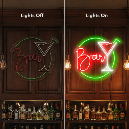 Rum Bar Shelf Neon Sign LED Neon Sign day and night comparison