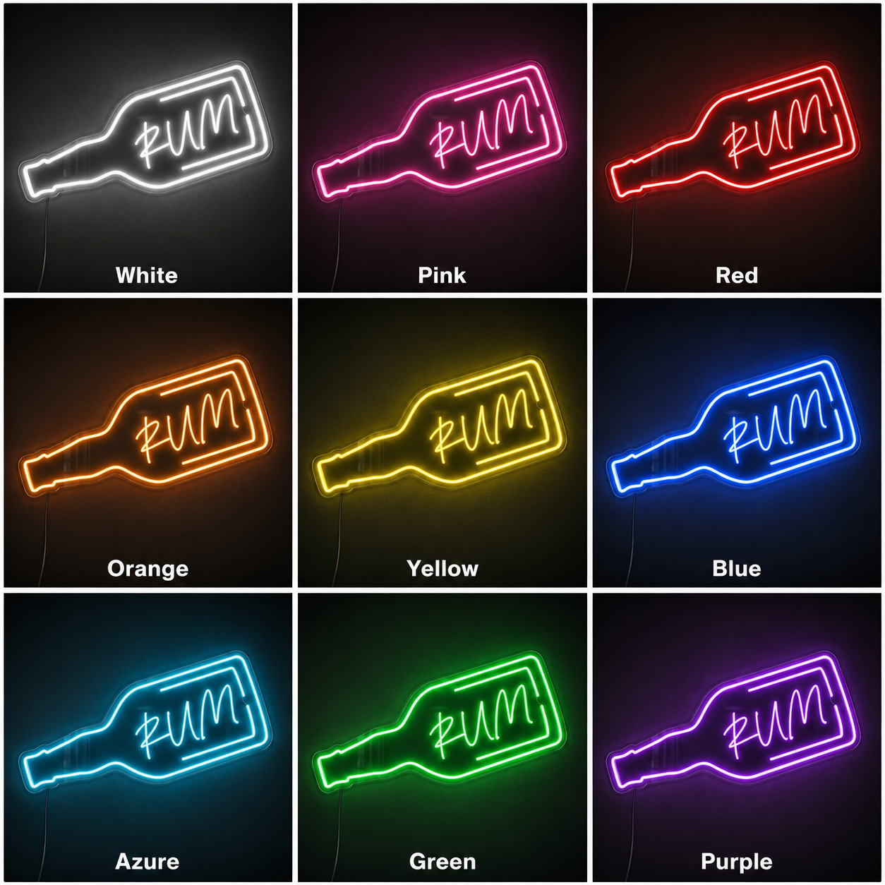 Rum Bottle LED Neon Sign color grid