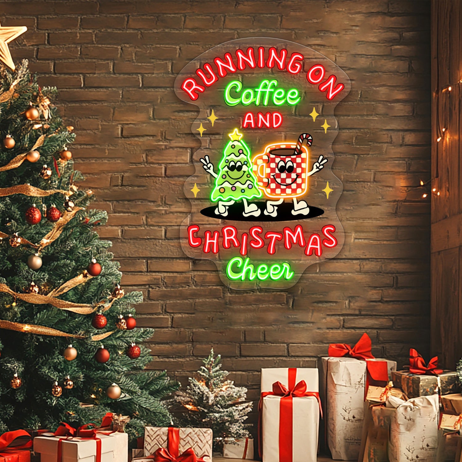 Running on Coffee and Christmas Cheer Acrylic Led Neon Sign | Shineneon