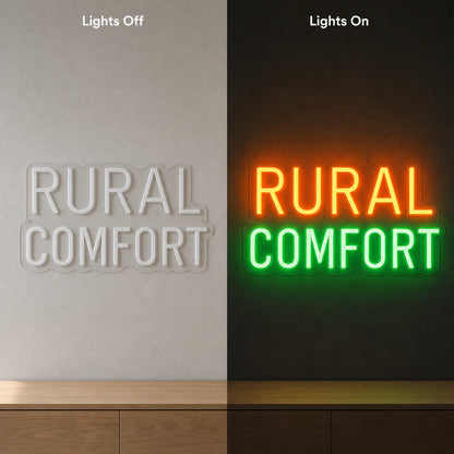 Rural Comfort LED Neon Sign Garage Man Cave Neon Sign day and night comparison