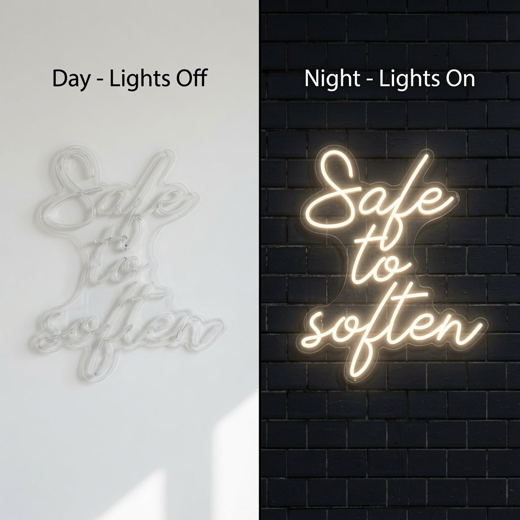 Safe To Soften LED Neon Sign - 06 Day Night Comparison
