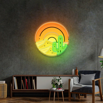 Sahara Desert Sunset Cactus Uv Printed Led Neon Sign Wall Art | Shineneon