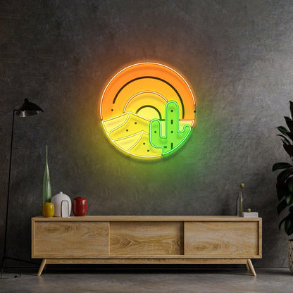 Sahara Desert Sunset Cactus Uv Printed Led Neon Sign Wall Art | Shineneon