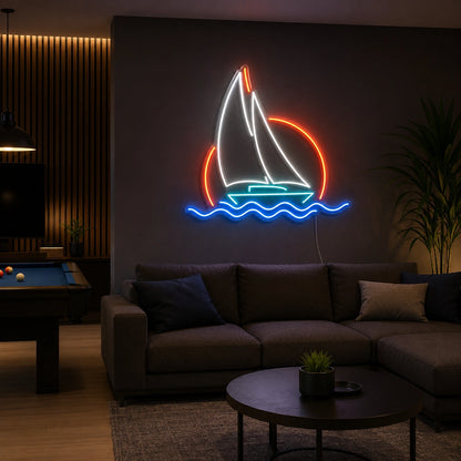 Sailboat Sun And Waves LED Neon Sign size image