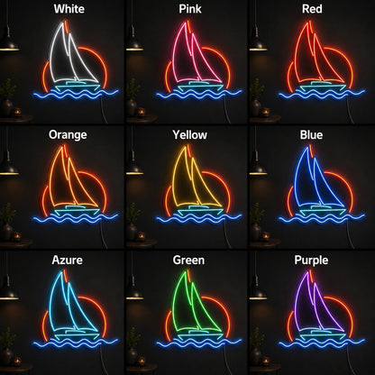 Sailboat Sun And Waves LED Neon Sign color grid