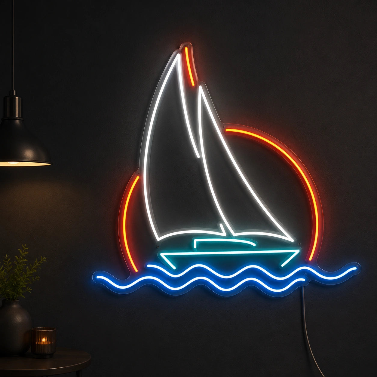 Sailboat Sun And Waves LED Neon Sign main product image