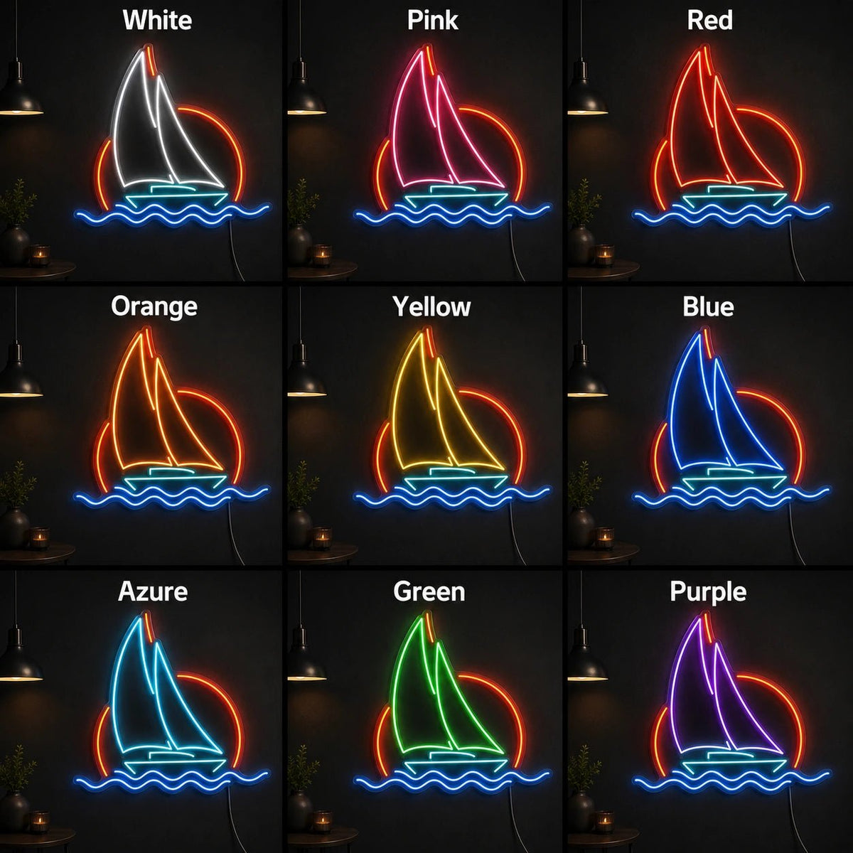 Sailboat Sun And Waves LED Neon Sign - Shineneon