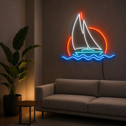 Sailboat Sun And Waves LED Neon Sign - Shineneon