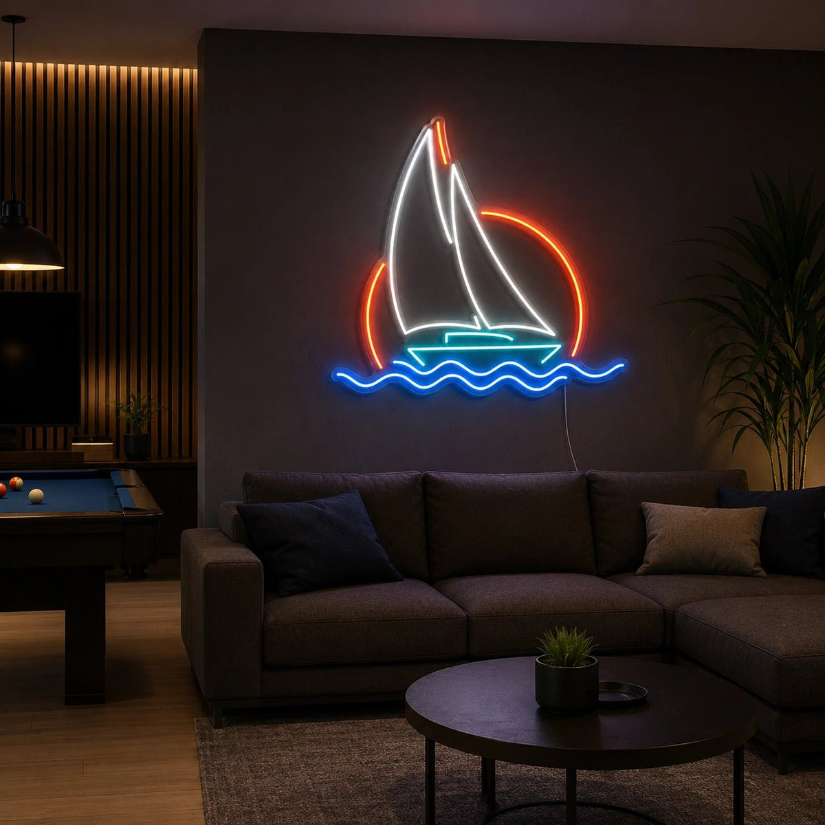 Sailboat Sun And Waves LED Neon Sign - Shineneon