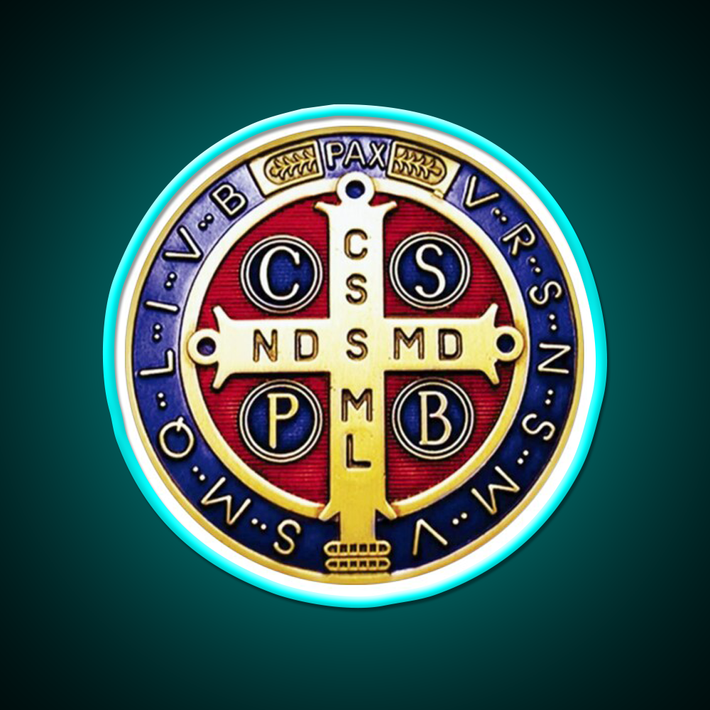 Saint Benedict Medal Crux Sancti Patris Cocktail Bar Decor Led Neon Sign Rgb Color - Size and dimension reference