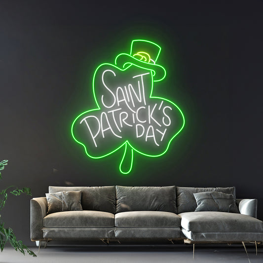 Saint Patricks Day Hat Shamrock Neon Sign