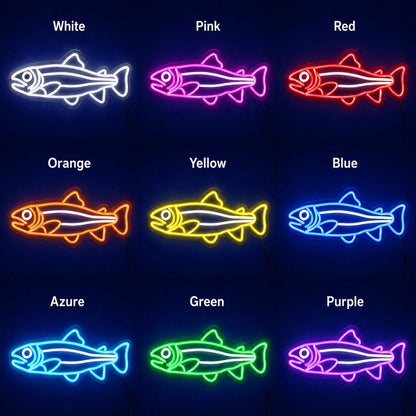 Salmon Fish Man Cave LED Neon Sign day and night comparison