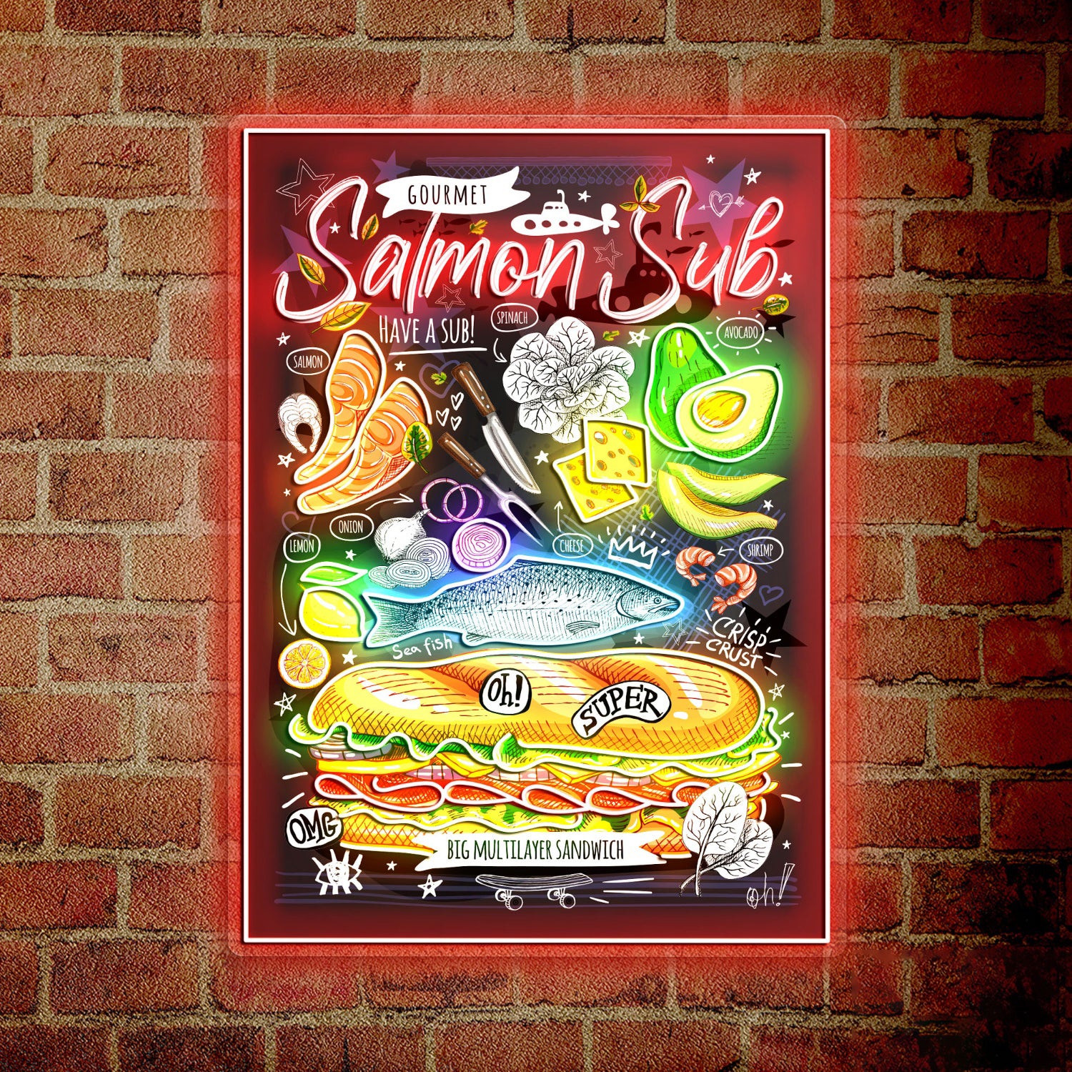 Salmon Sub Poster Acrylic Led Sign | Shineneon