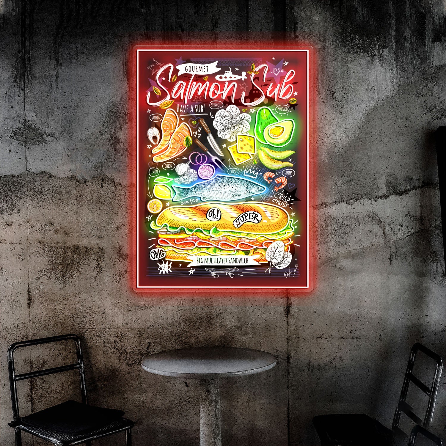 Salmon Sub Poster Acrylic Led Sign | Shineneon