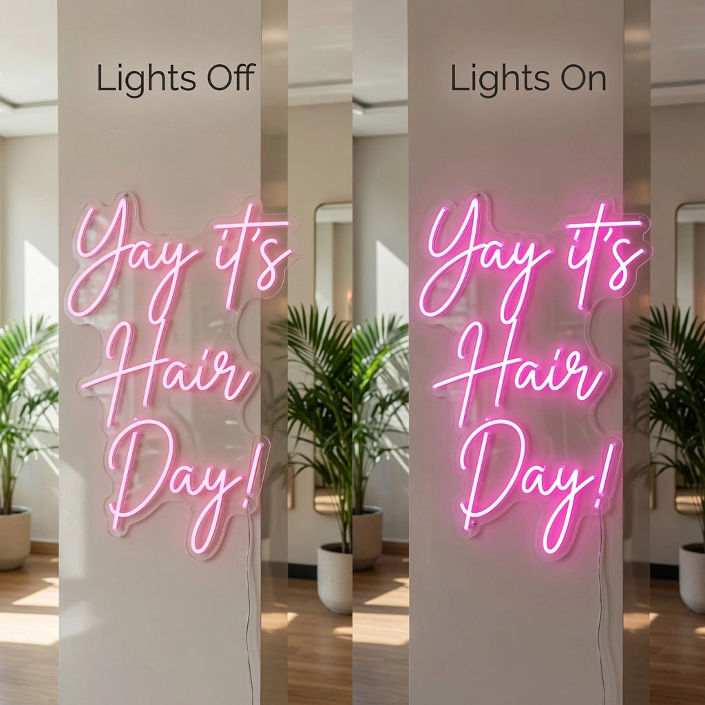 Salon Business LED Neon Sign - 06 Day Night Comparison