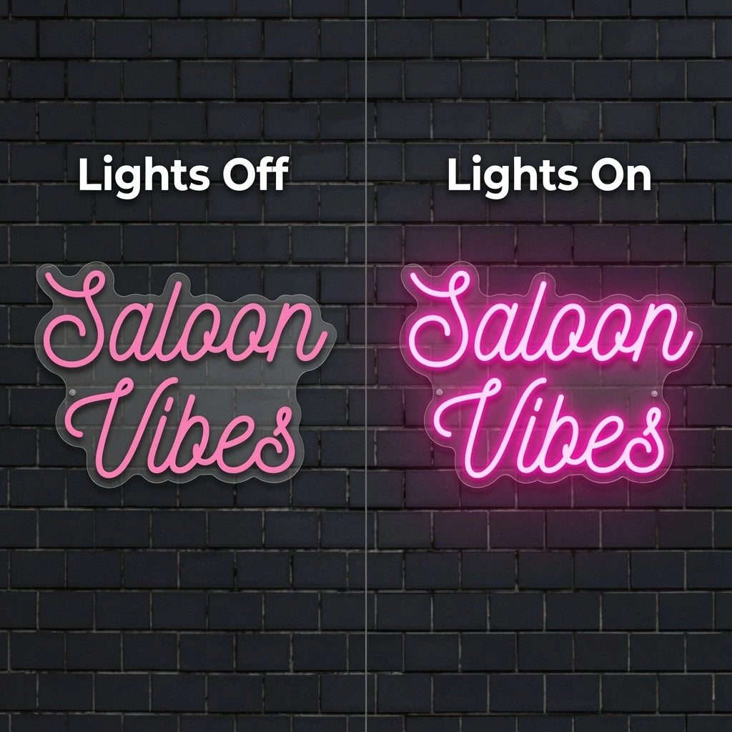 Salon Vibes On A Brick Wall Decor LED Neon Sign - 06 Day Night Comparison