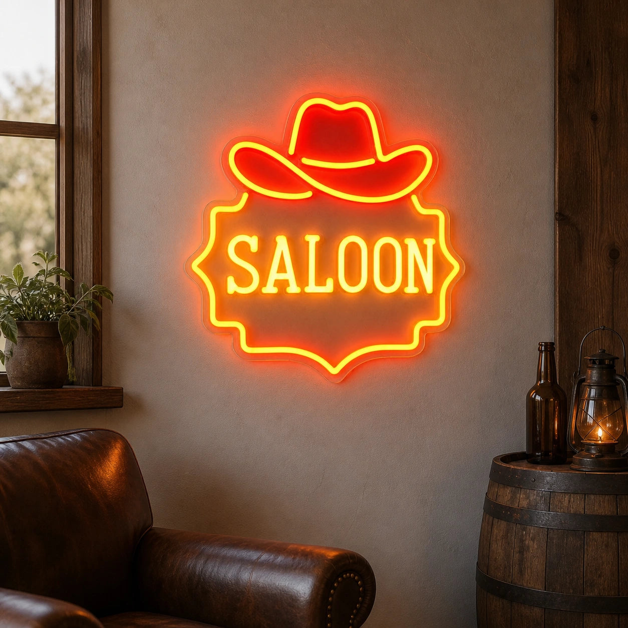 Saloon Cowboy Hat Garage Neon Sign Vintage LED Neon Sign size image
