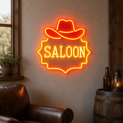 Saloon Cowboy Hat Garage Neon Sign Vintage LED Neon Sign size image