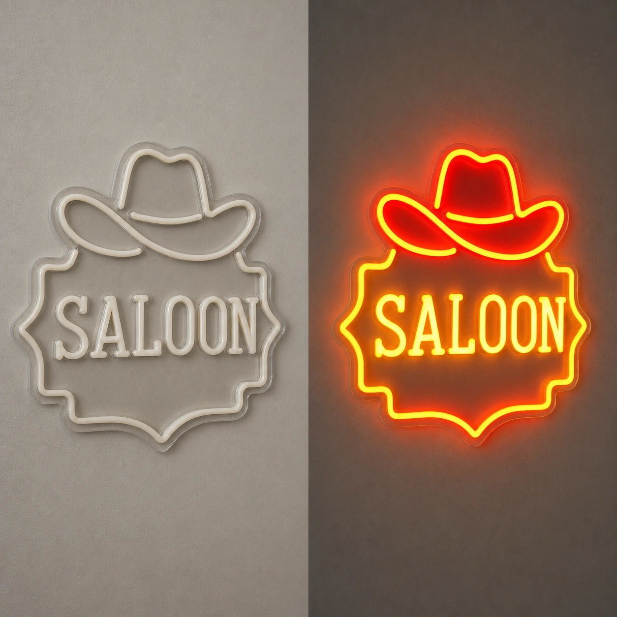 Saloon Cowboy Hat Garage Neon Sign Vintage LED Neon Sign day and night comparison