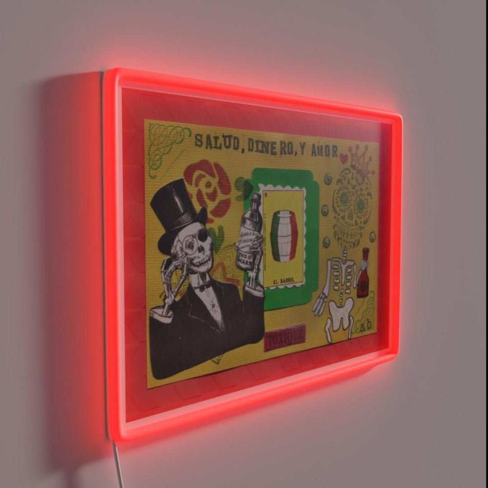 Salud Dinero Y Amor Skull Drinking Bottle Rgb Led Neon Sign - Shineneon