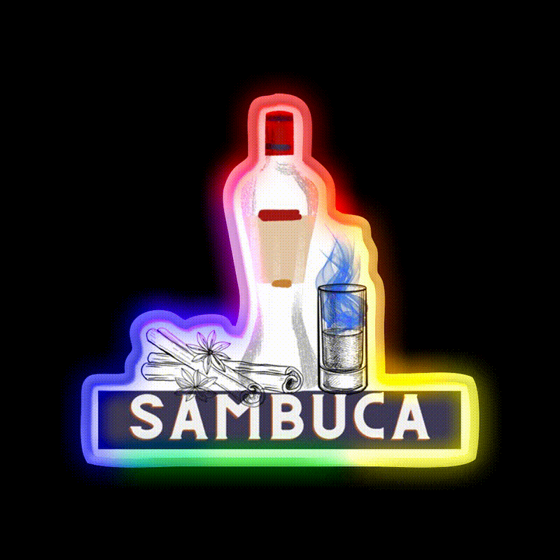 Sambuca Liqueur Collection Art Print Cocktail Bar Decor Led Neon Sign Rgb Color - LED neon sign close-up detail