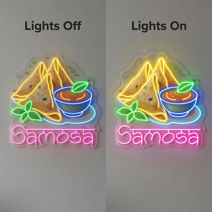 Samosa LED Neon Sign - 06 Day Night Comparison