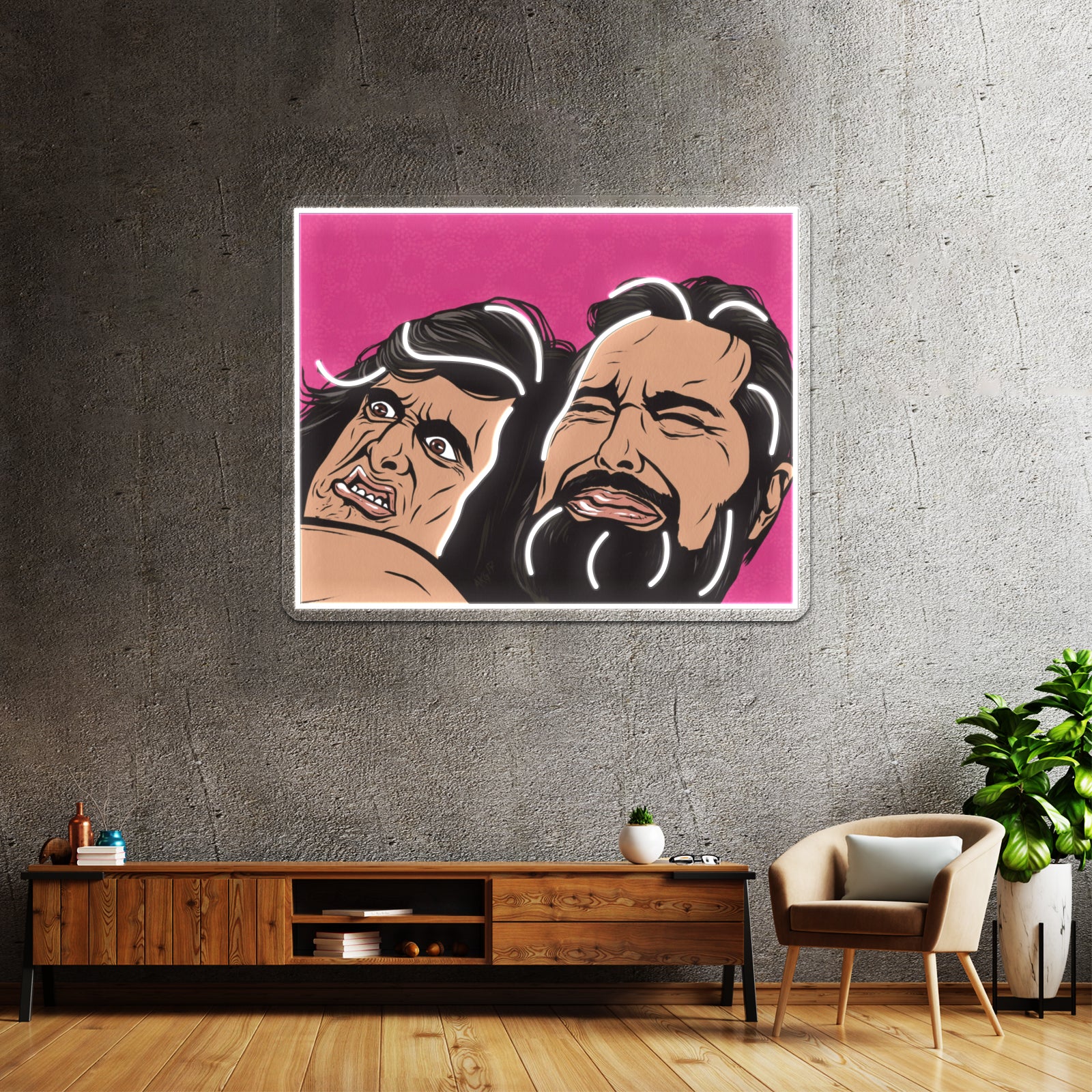 Samurai Cop Fight Scene Artwork Custom Led Signs | Shineneon