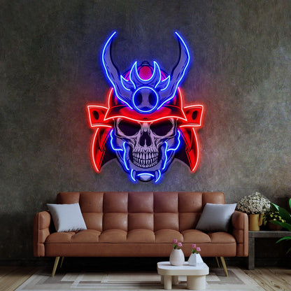 Samurai Skullcap Red Blue Uv Printed Led Neon Sign Indoor Decor | Shineneon