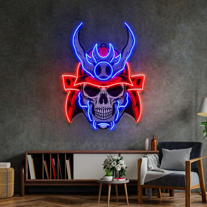 Samurai Skullcap Red Blue Uv Printed Led Neon Sign Indoor Decor | Shineneon
