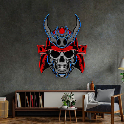 Samurai Skullcap Red Blue Uv Printed Led Neon Sign Indoor Decor | Shineneon