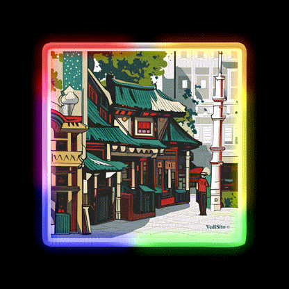 San Francisco Chinatown Colorful Graphic Asian Cultural Led Neon Sign Rgb Color - LED neon sign close-up detail