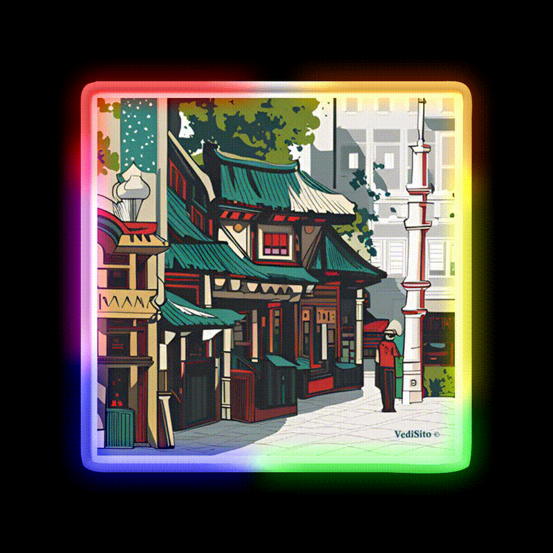 San Francisco Chinatown Colorful Graphic Asian Cultural Led Neon Sign Rgb Color - LED neon sign close-up detail