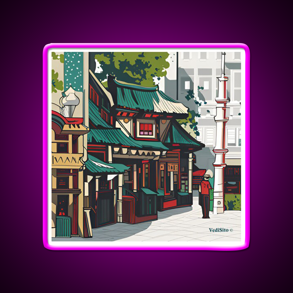 San Francisco Chinatown Colorful Graphic Asian Cultural Led Neon Sign Rgb Color - Neon sign mounted on wall in room