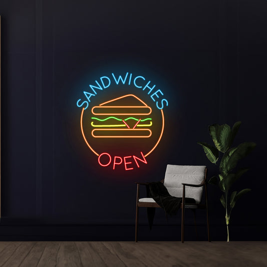 Sandwich Open Neon Sign Food Shop Room Wall Decor