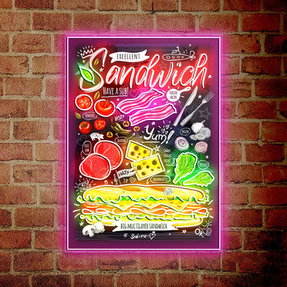 Sandwich Poster Food Menu Acrylic Led Sign | Shineneon