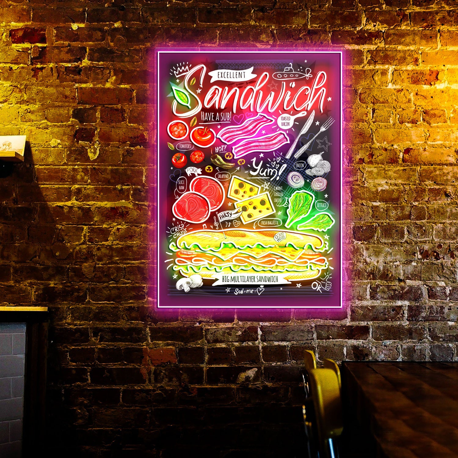 Sandwich Poster Food Menu Acrylic Led Sign | Shineneon