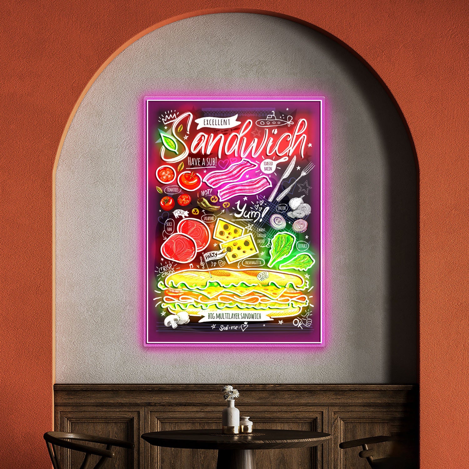 Sandwich Poster Food Menu Acrylic Led Sign | Shineneon