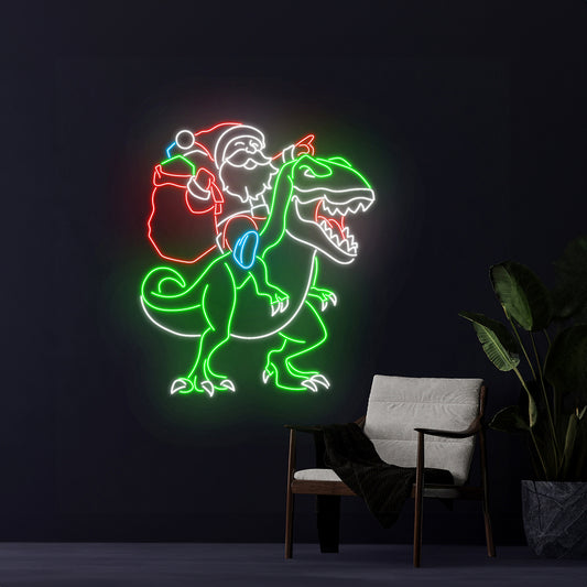 Santa Claus Dinosaur Neon Sign