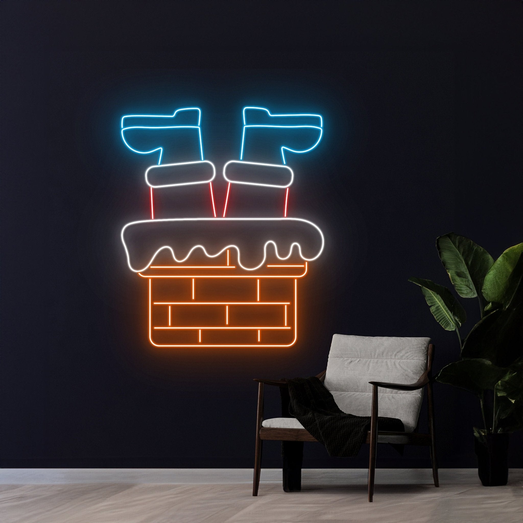 Santa Claus Getting Stuck Up In Chimney Neon Sign - Shineneon