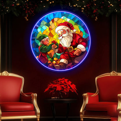 Santa Claus Gleefully Sharing Gift Acrylic Led Neon Signs | Shineneon