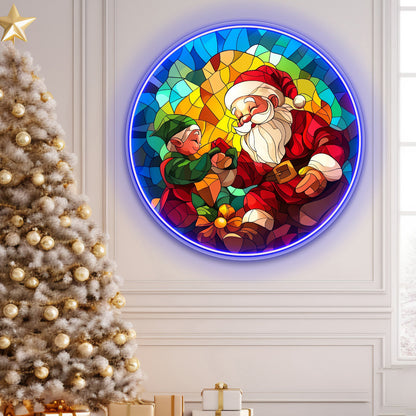 Santa Claus Gleefully Sharing Gift Acrylic Led Neon Signs | Shineneon