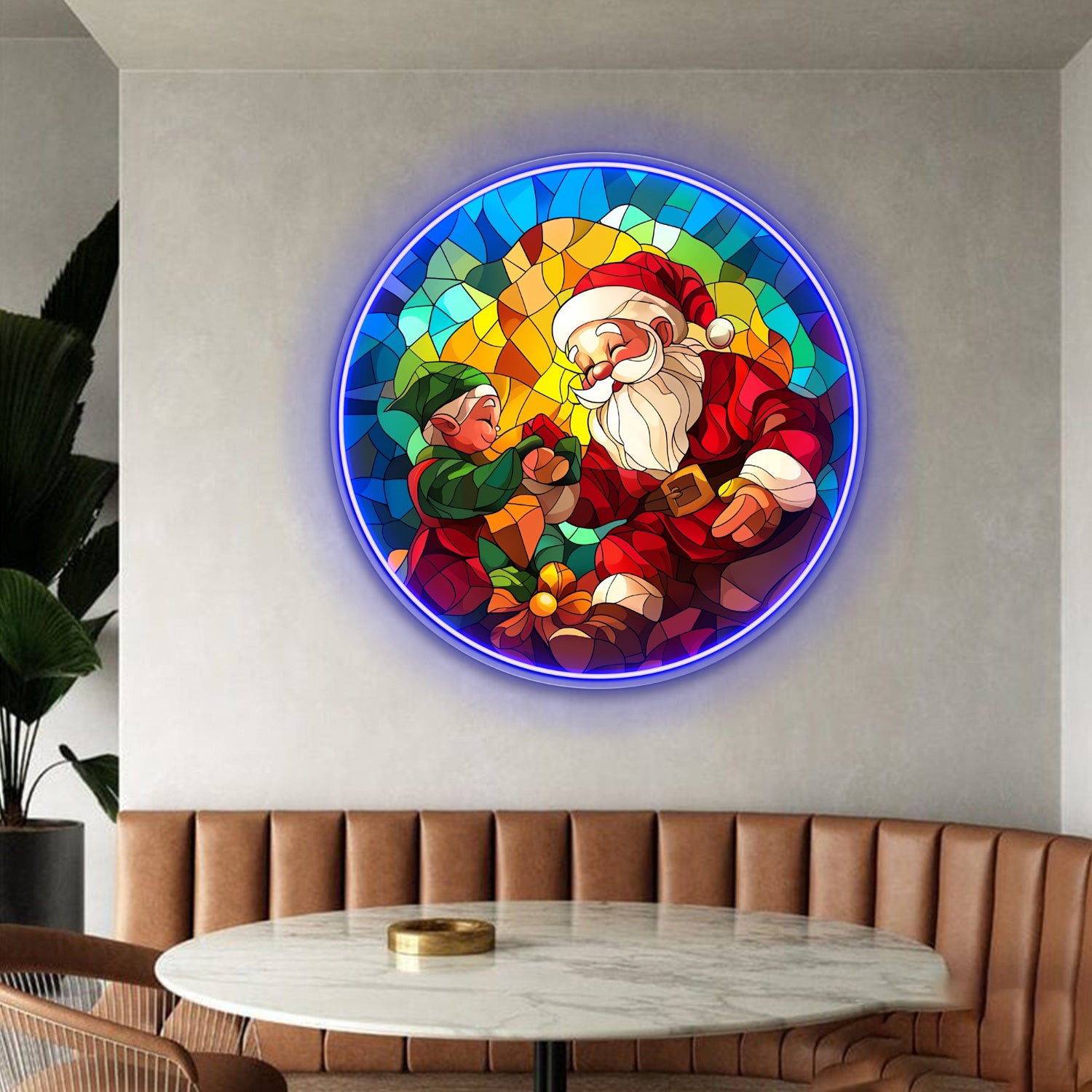 Santa Claus Gleefully Sharing Gift Acrylic Led Neon Signs | Shineneon