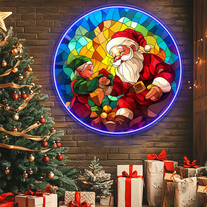 Santa Claus Gleefully Sharing Gift Acrylic Led Neon Signs | Shineneon