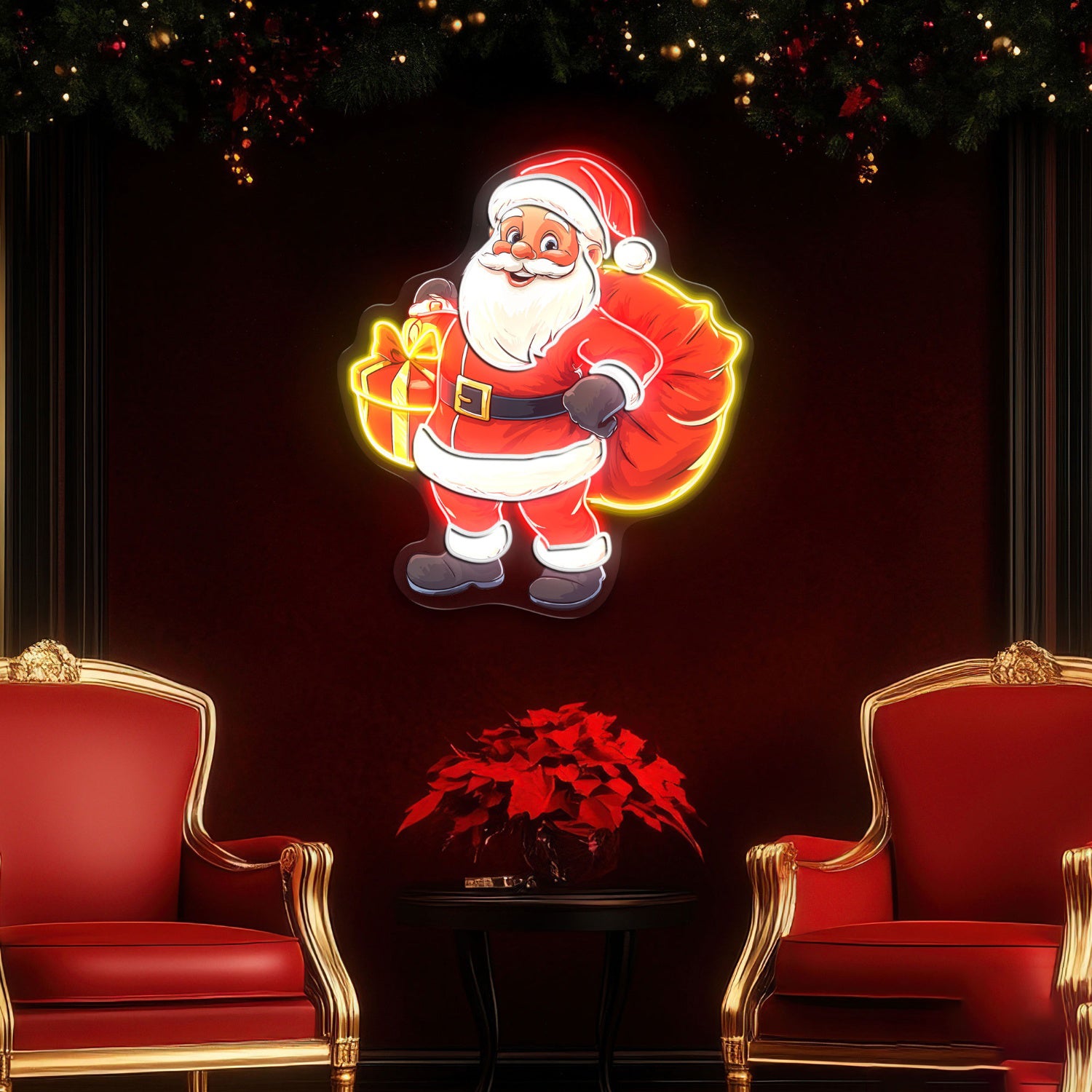 Santa Claus Holding Gift Xmas Acrylic Led Neon Sign | Shineneon
