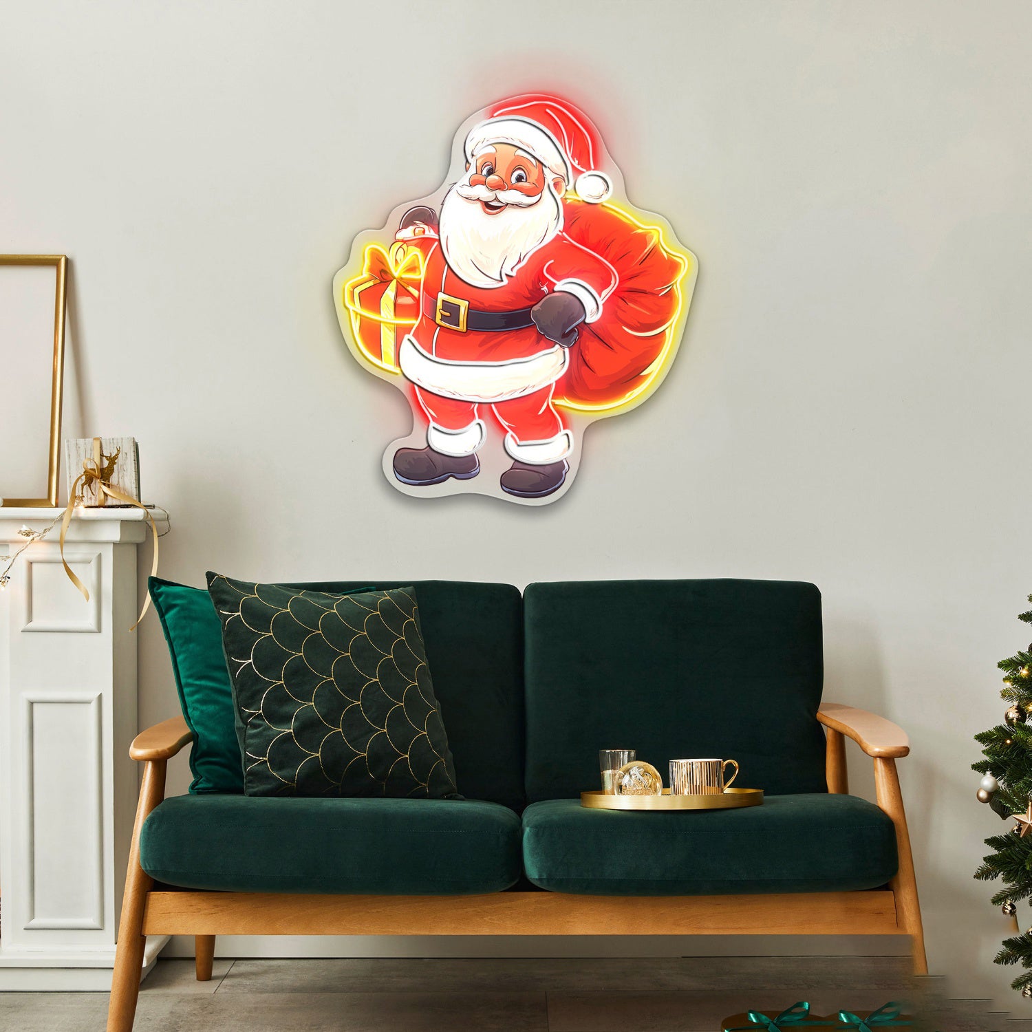 Santa Claus Holding Gift Xmas Acrylic Led Neon Sign | Shineneon
