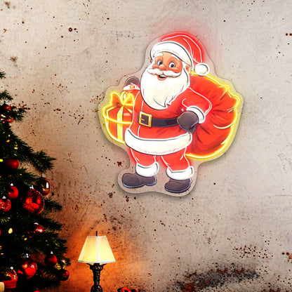 Santa Claus Holding Gift Xmas Acrylic Led Neon Sign | Shineneon