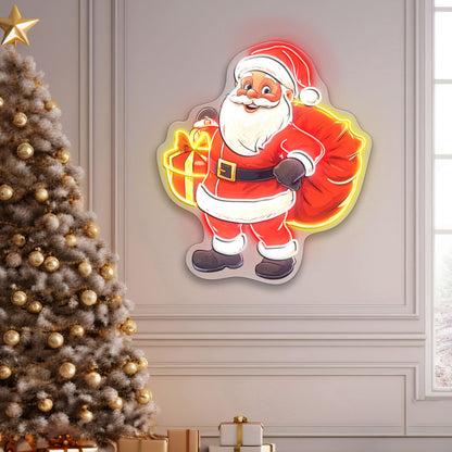Santa Claus Holding Gift Xmas Acrylic Led Neon Sign | Shineneon